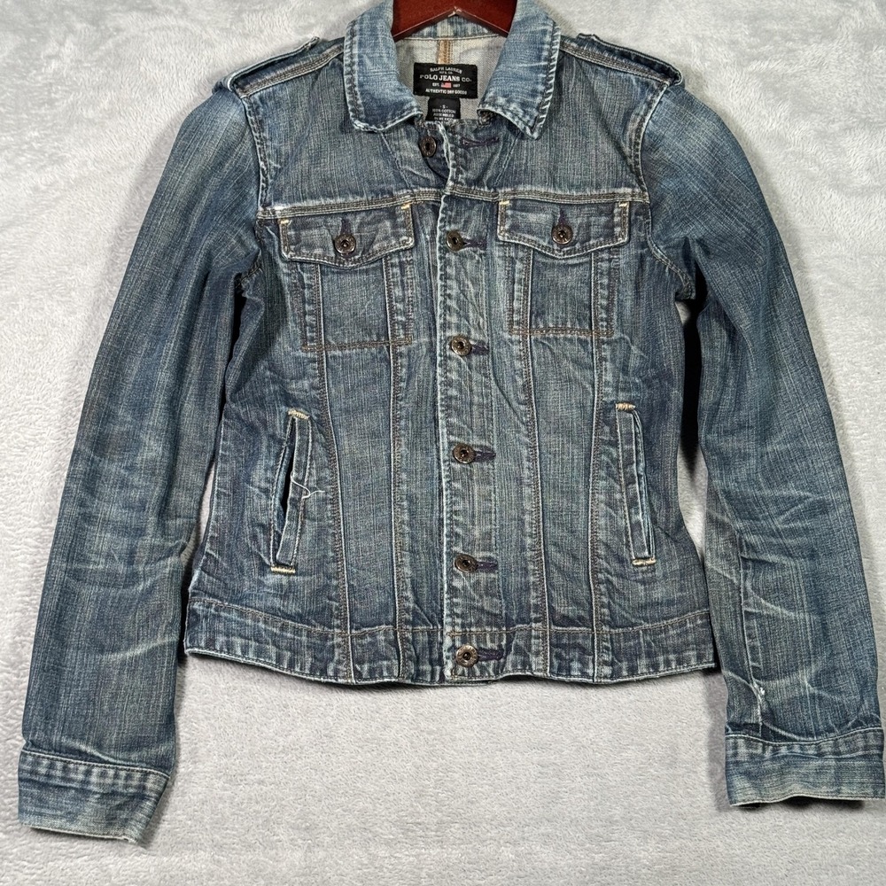 Polo Jeans Co Ralph Lauren Jacket Womens Small Blue Denim Trucker‎ Jean Fitted